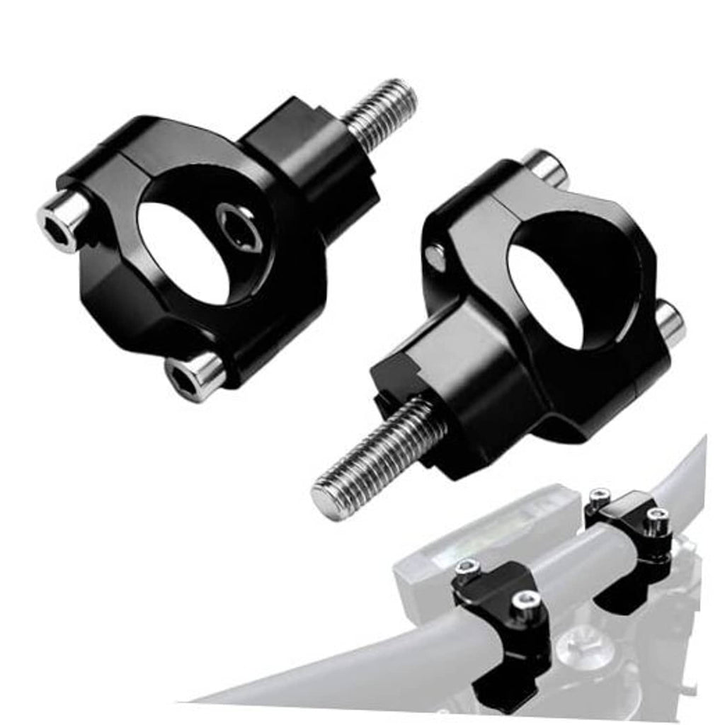 Black CNC handlebar riser clamp set with mounting bolts and side screws