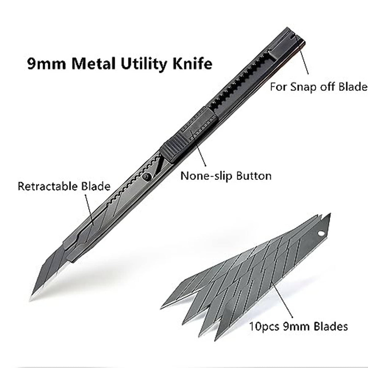 9mm utility knife with retractable blade and snap-off replacement blades for trimming tint