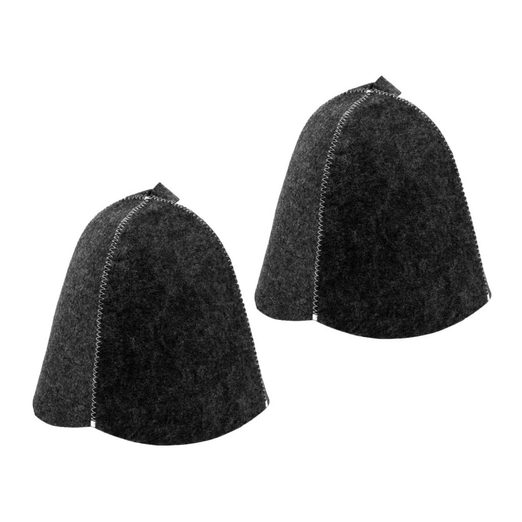Wool sauna hat set, dark grey felt, cone style with stitched edge and pom top