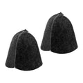Wool sauna hat set, dark grey felt, cone style with stitched edge and pom top
