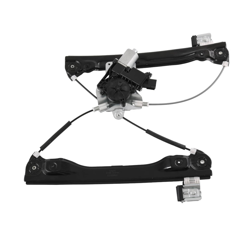 Window regulator with motor, black frame with central motor housing and wiring