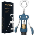 Blue wing corkscrew wine bottle opener with chrome lever and BENENO branding.