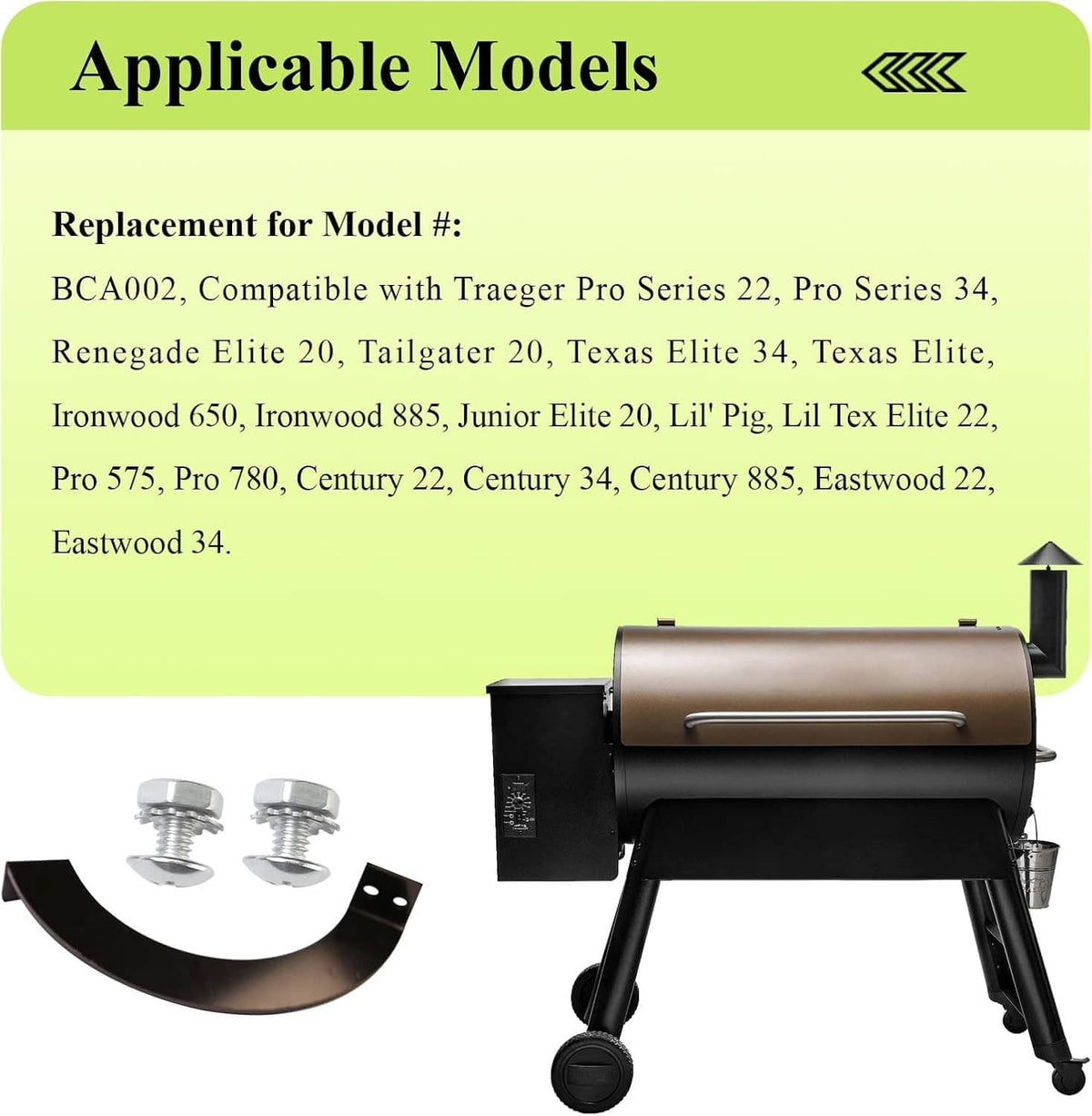 Grill lid door stop arc replacement kit: black right-side bracket and two screws