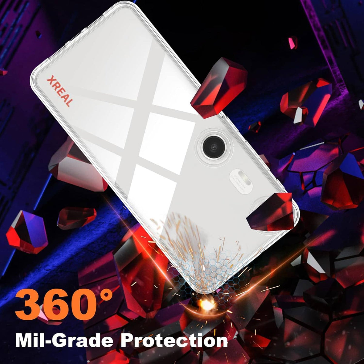 Clear TPU phone case with corner protection; camera opening visible