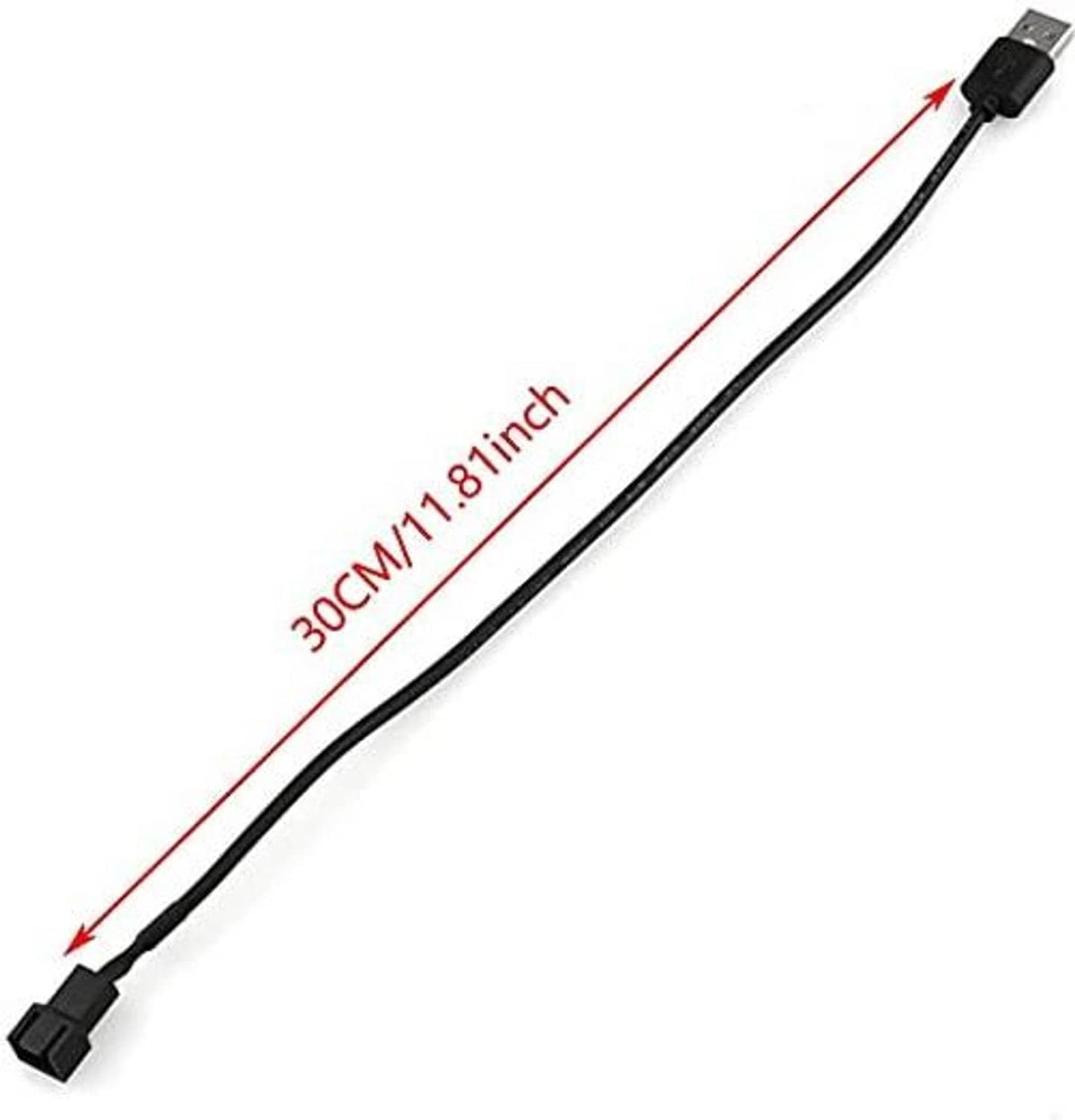 30 cm USB to PWM fan adapter cable with molded USB and 3/4-pin connectors