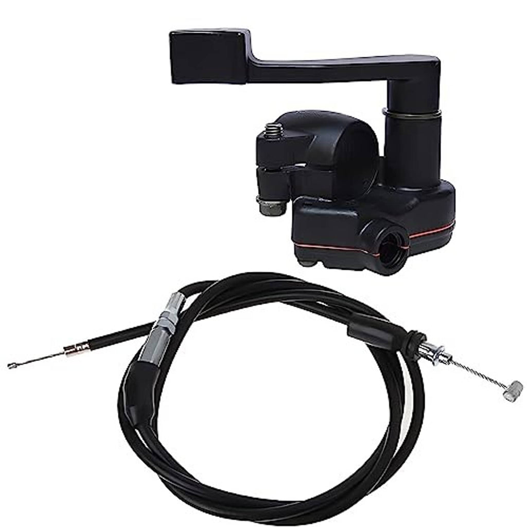 Black throttle cable handle assembly with curved lever and control housing