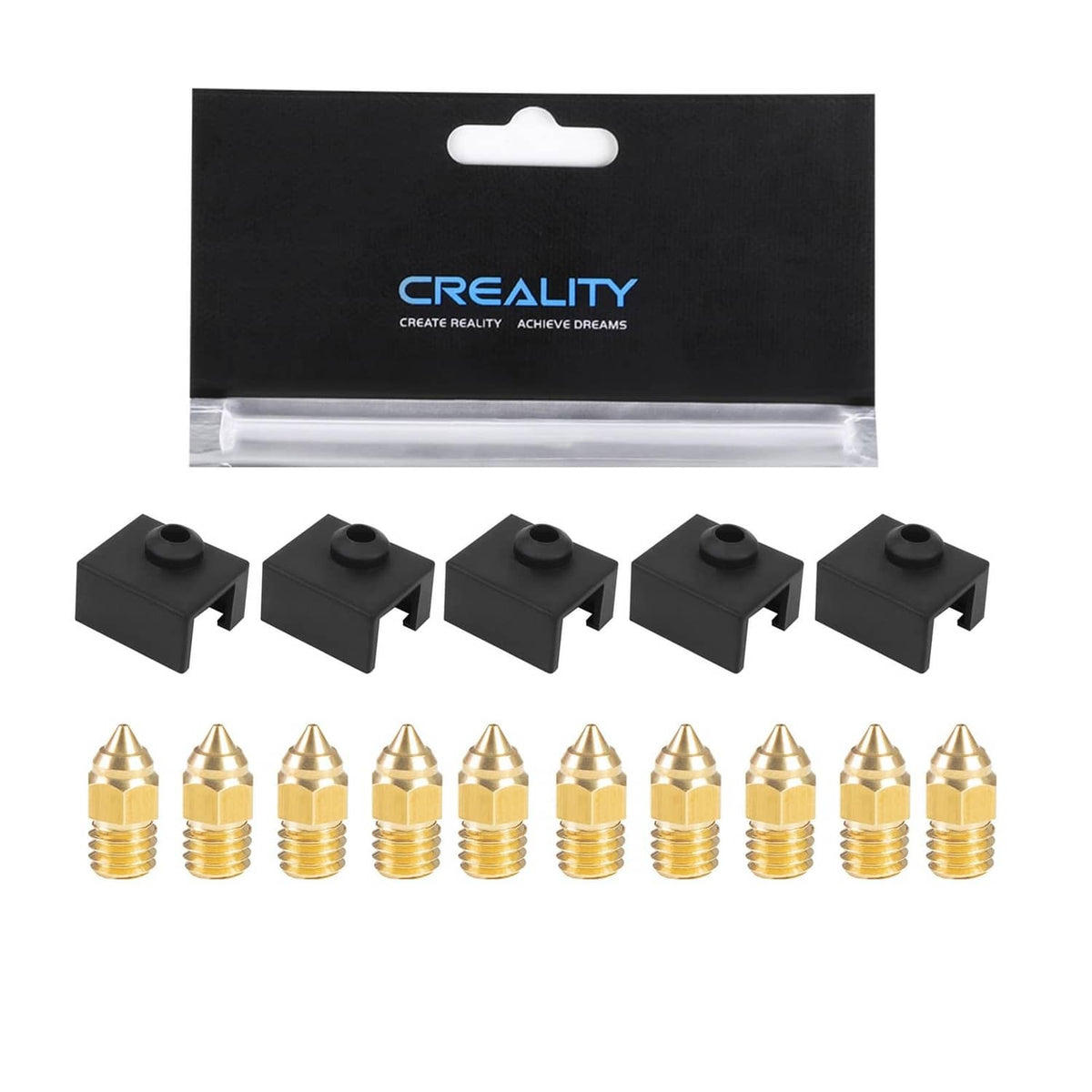 Silicone heating block covers and brass nozzles set, black rubber socks and gold tips
