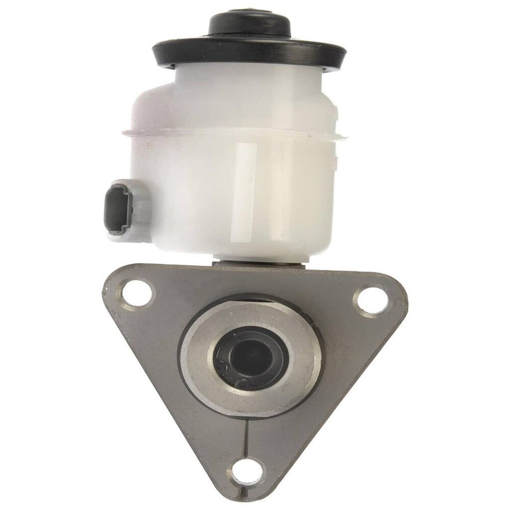 Brake master cylinder reservoir with black cap and triangular mounting bracket