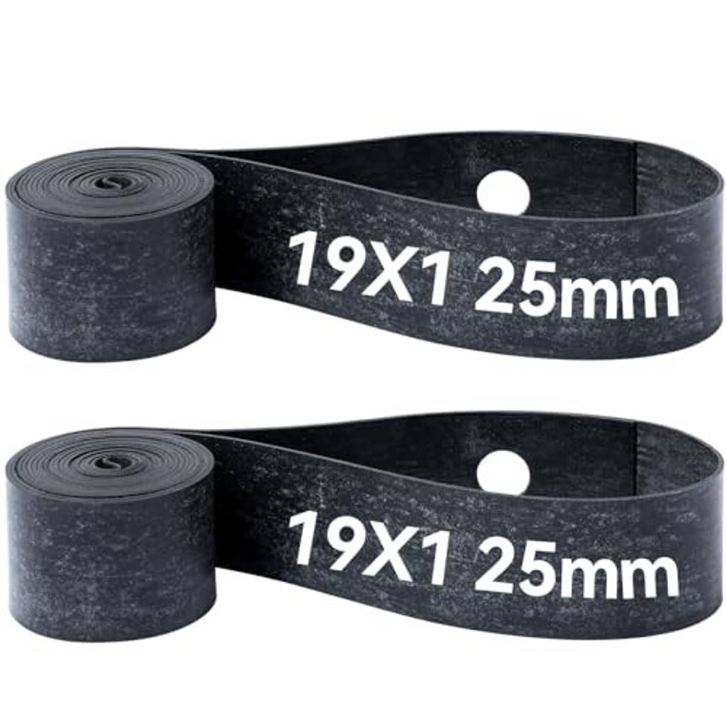 Motorcycle rim strip bands, dark rubber rim tape with valve hole, 19x1 25mm, set of two