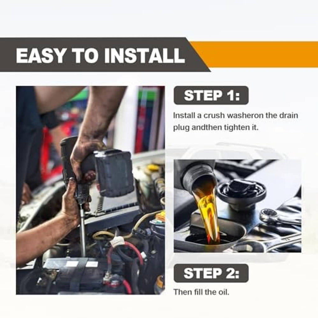 Crush washer gasket installation steps graphic for engine drain plug