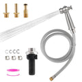 Brushed nickel kitchen sink sprayer with gray braided hose and threaded adapters