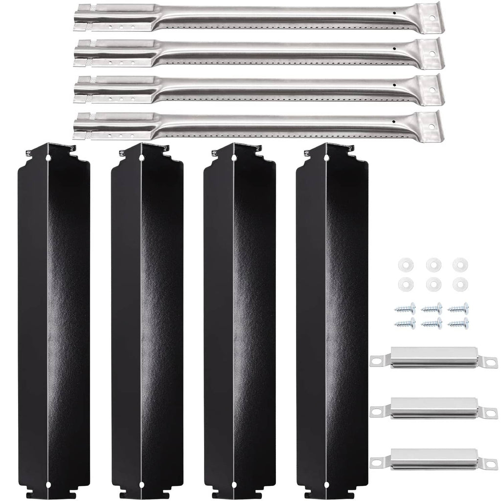 Stainless steel grill heat plates and black burner covers replacement kit with screws