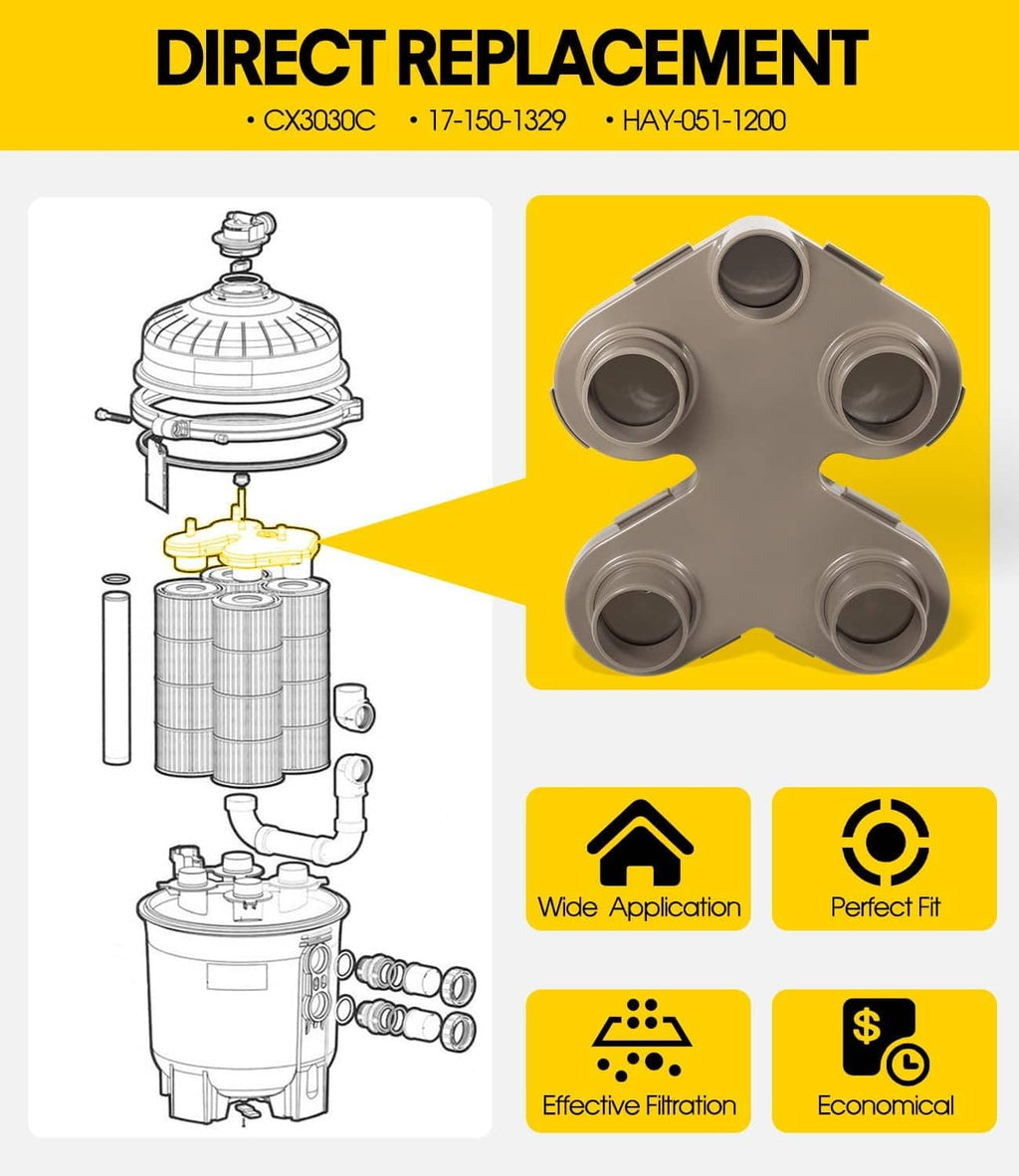 Gray plastic top manifold replacement with circular ports and mounting fittings