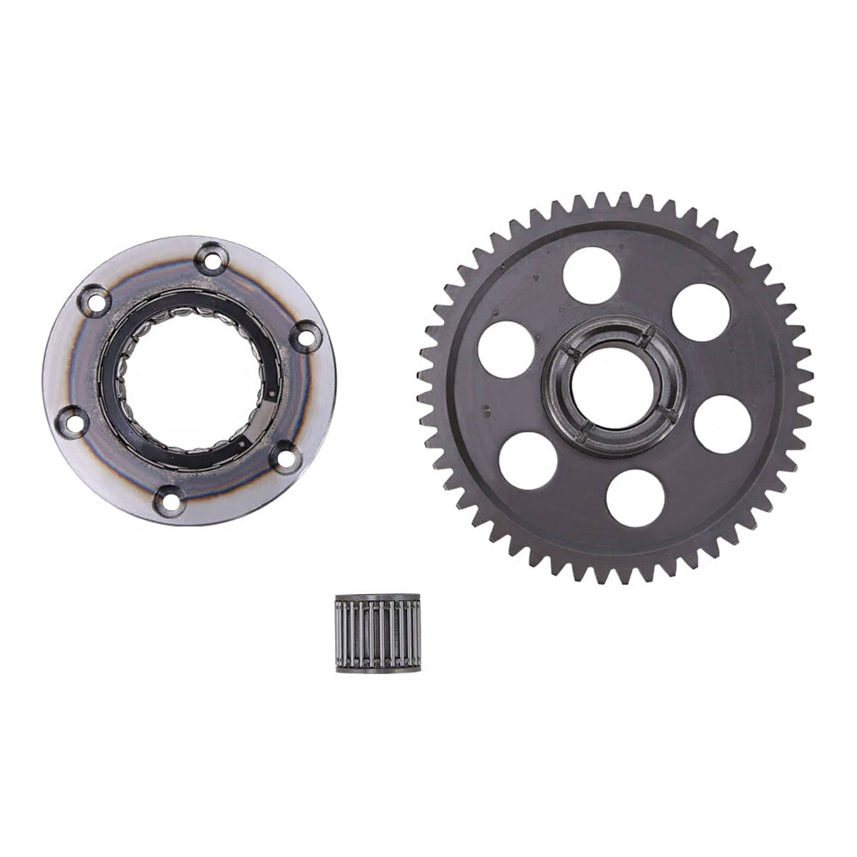 Starter clutch gear and bearing housing set with needle bearing, steel metal parts