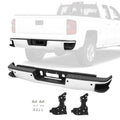 Rear step bumper kit with black textured trim, sensor holes, and mounting hardware