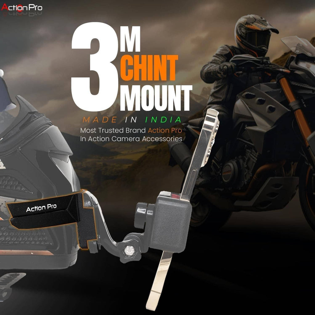 Action Pro 3M chin mount strap device with mounting wing and flexible helmet band