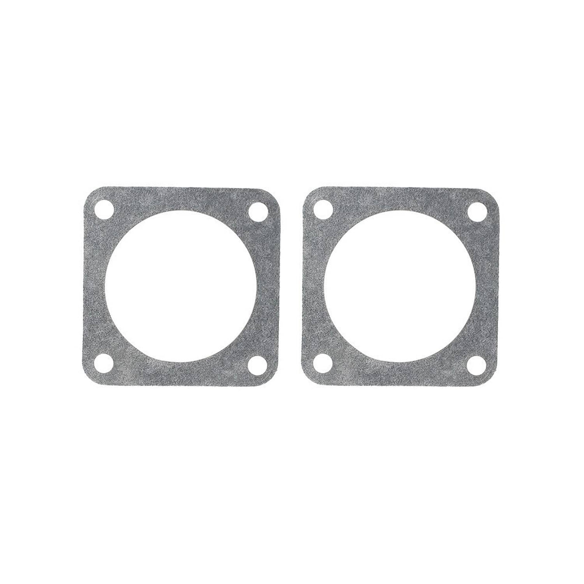Two grey throttle body spacer gaskets with round center openings and bolt holes