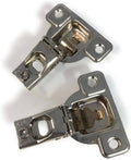 Nickel-plated metal overlay hinge bracket with mounting holes and screw slot