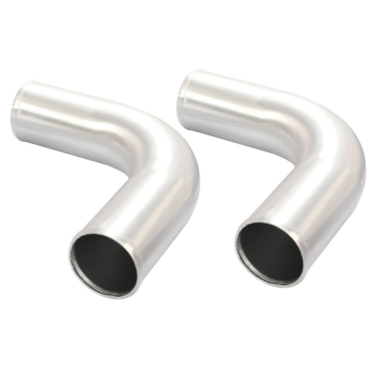 Two light gray/white silicone elbow hoses for intercooler piping