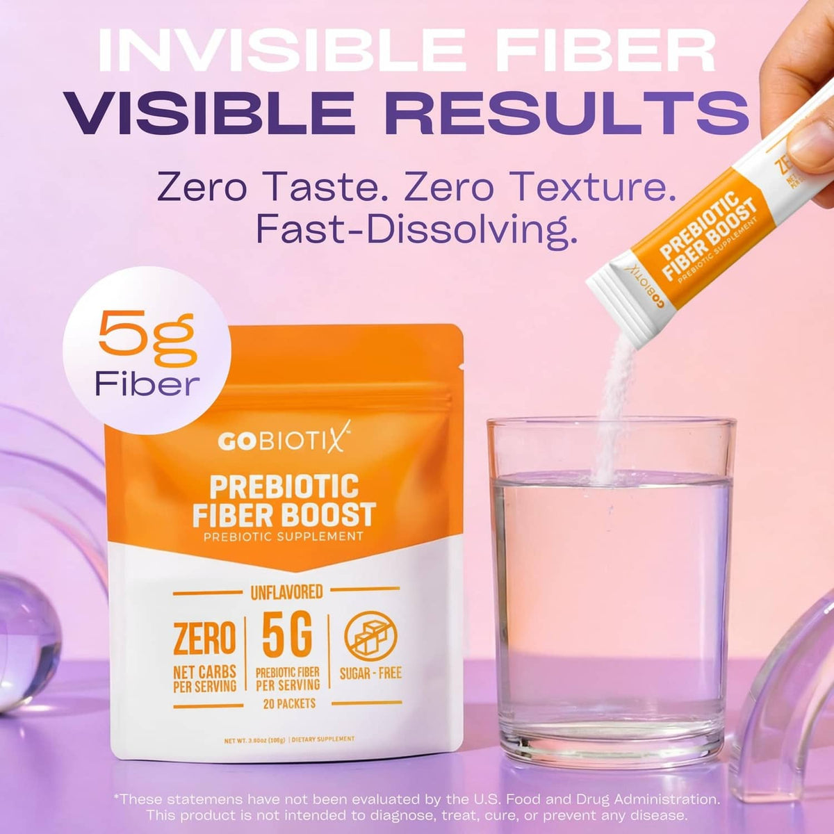 GoBiotix prebiotic fiber boost pouch and stick packet, fast-dissolving, 5g fiber