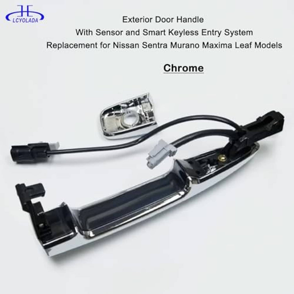 Chrome door handle assembly with sensor components and keyless entry wiring