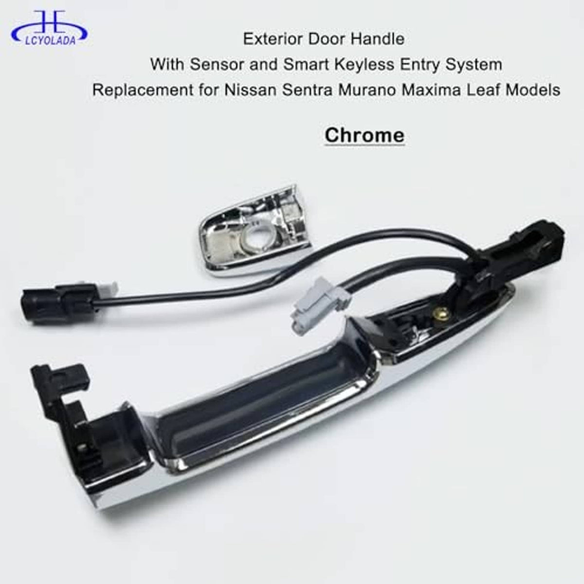 Chrome door handle assembly with sensor components and keyless entry wiring