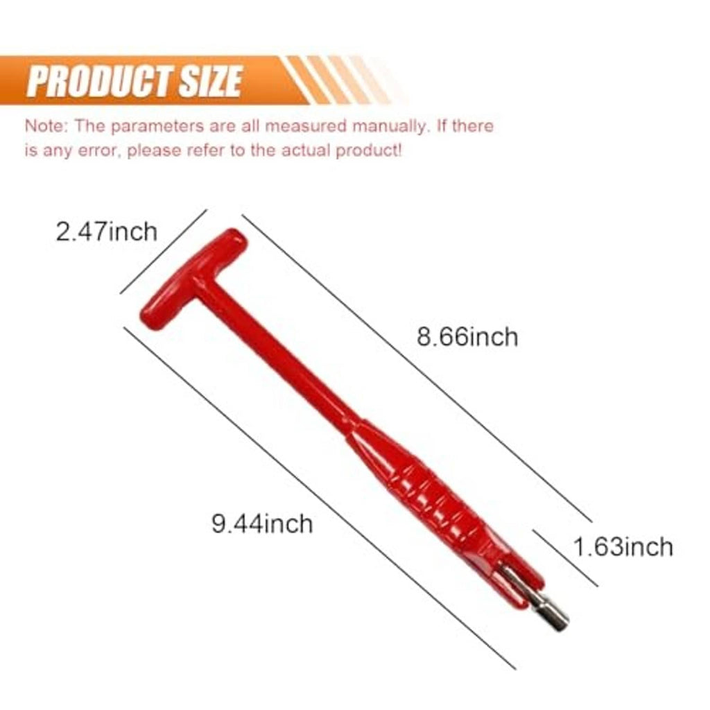 Red tire valve stem puller tool with T-handle and metal tip (size shown)