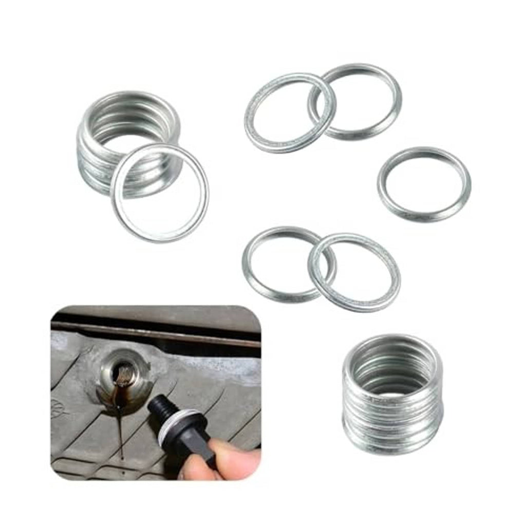 Oil drain plug crush washers, silver metal rings and coiled stacks for replacement