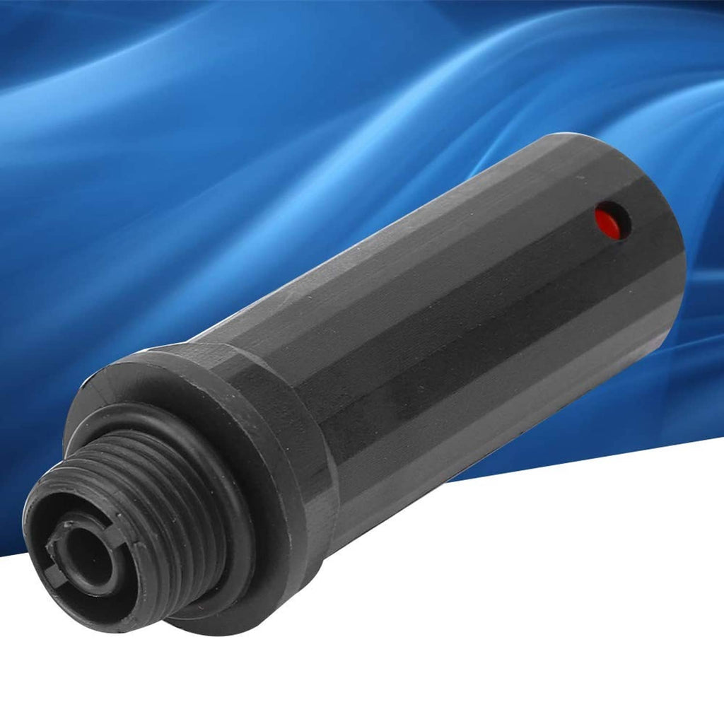 Black compressor piston air valve with nozzle end and red side hole