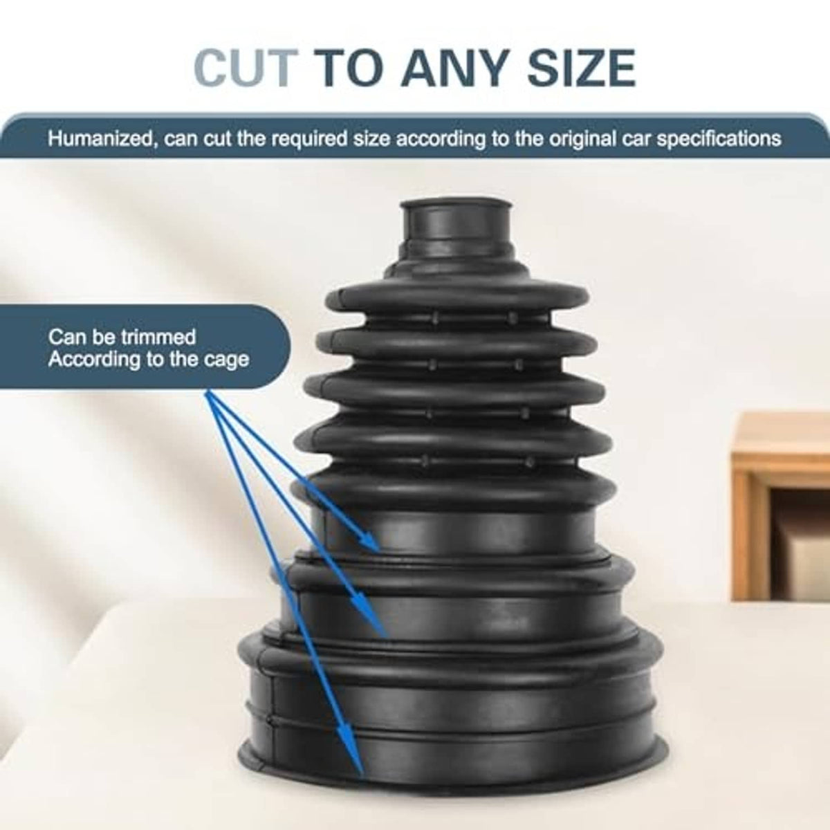 Black CV axle boot with cut-to-size section for custom fitting
