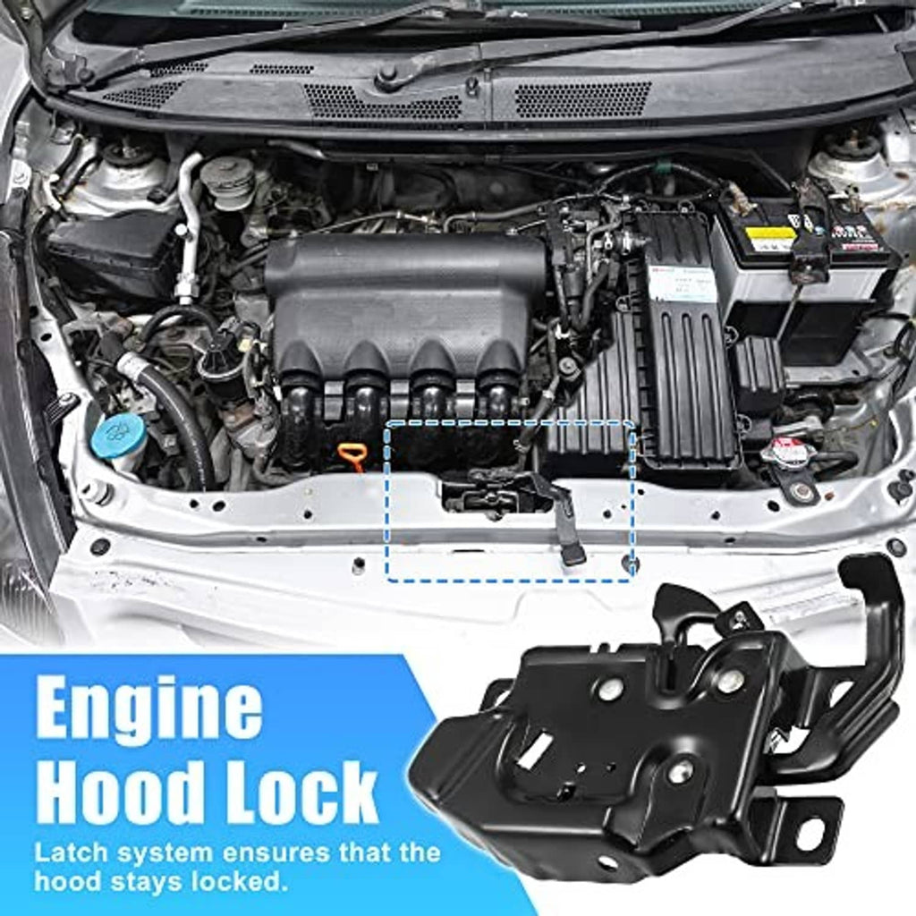 Engine compartment hood latch area with black latch lock and mounting points