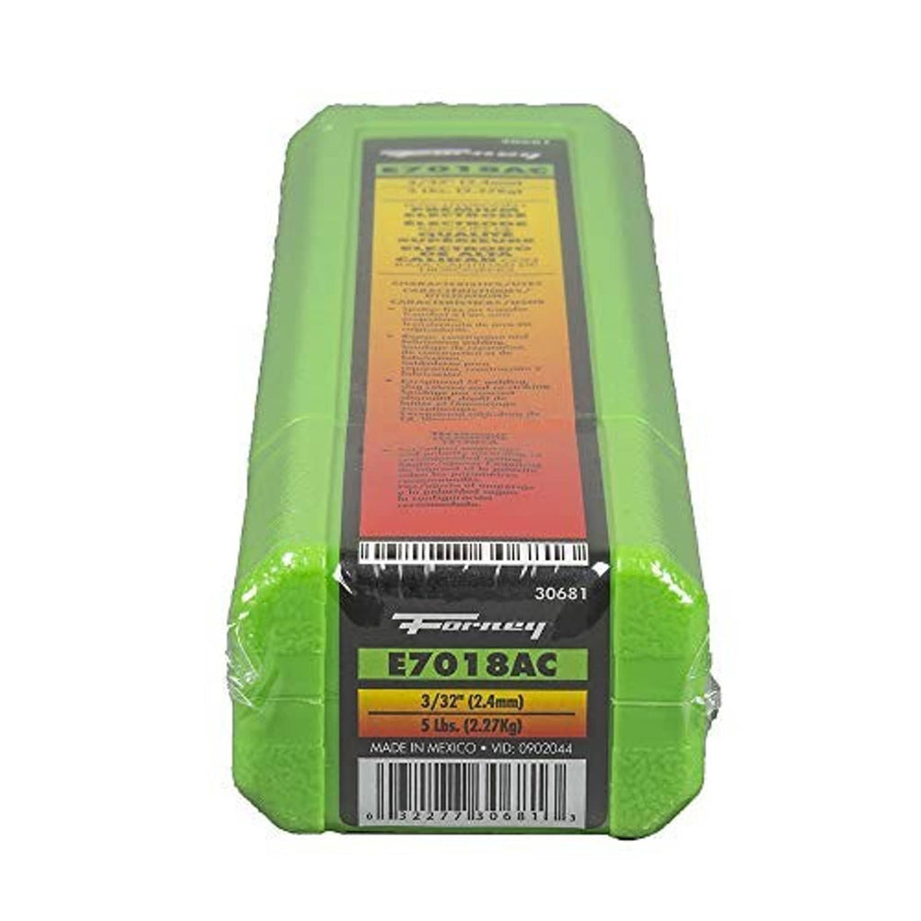 Green 1 lb E7018AC welding rod canister with barcode and front label