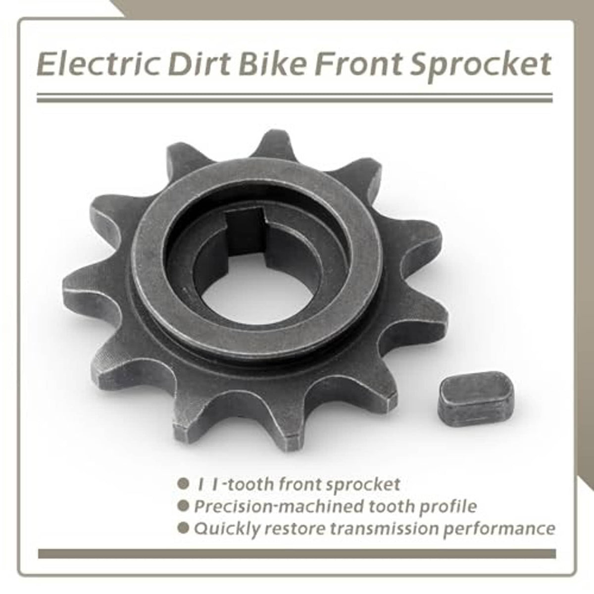 Electric dirt bike front sprocket gear in dark gray metal with inner splined slot