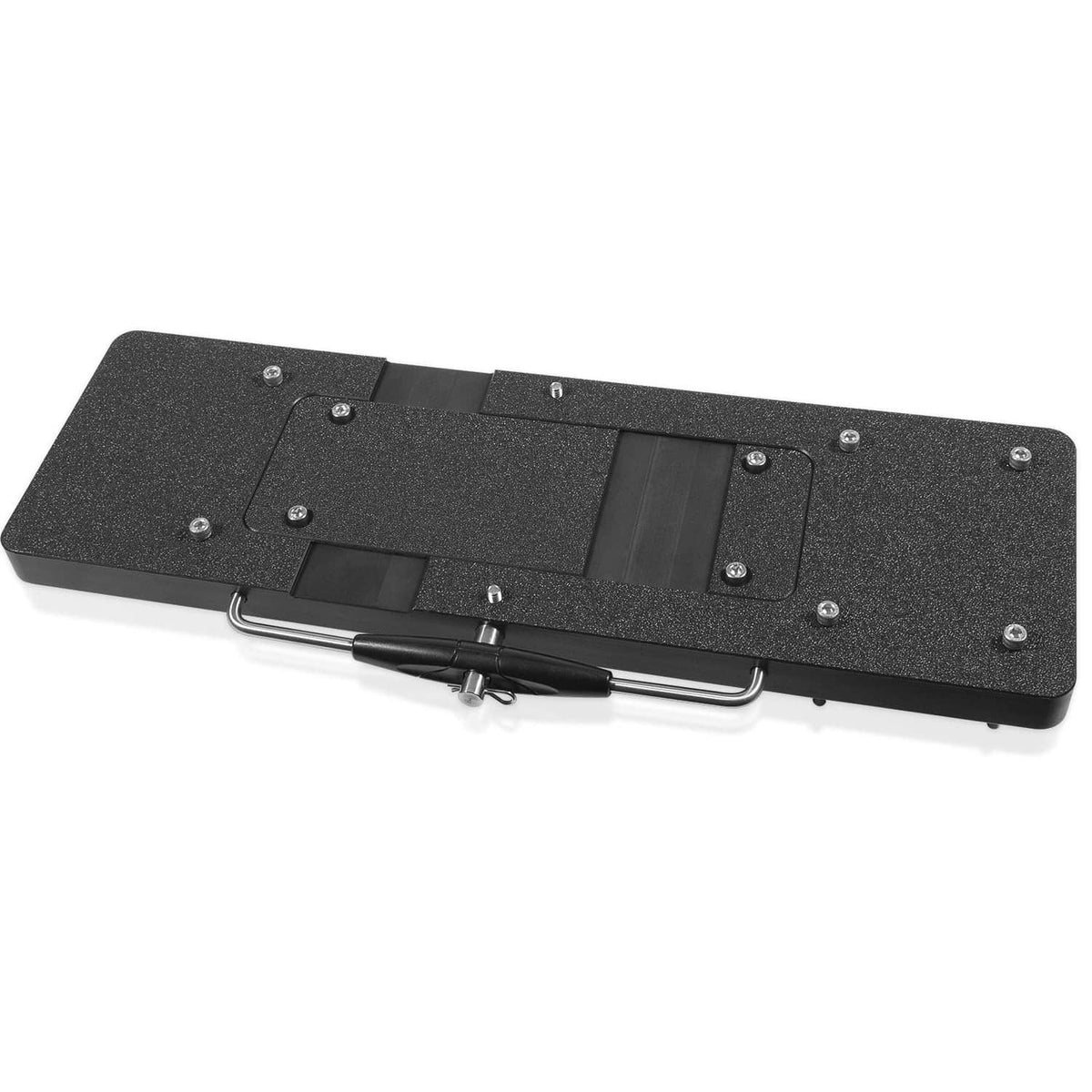 Black quick-release mounting bracket with textured base and steel locking handle