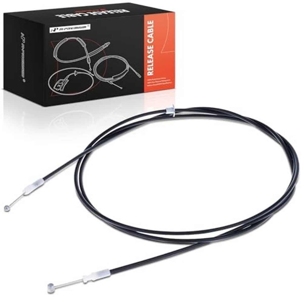 Hood latch release cable without handle, black cable with metal pin ends