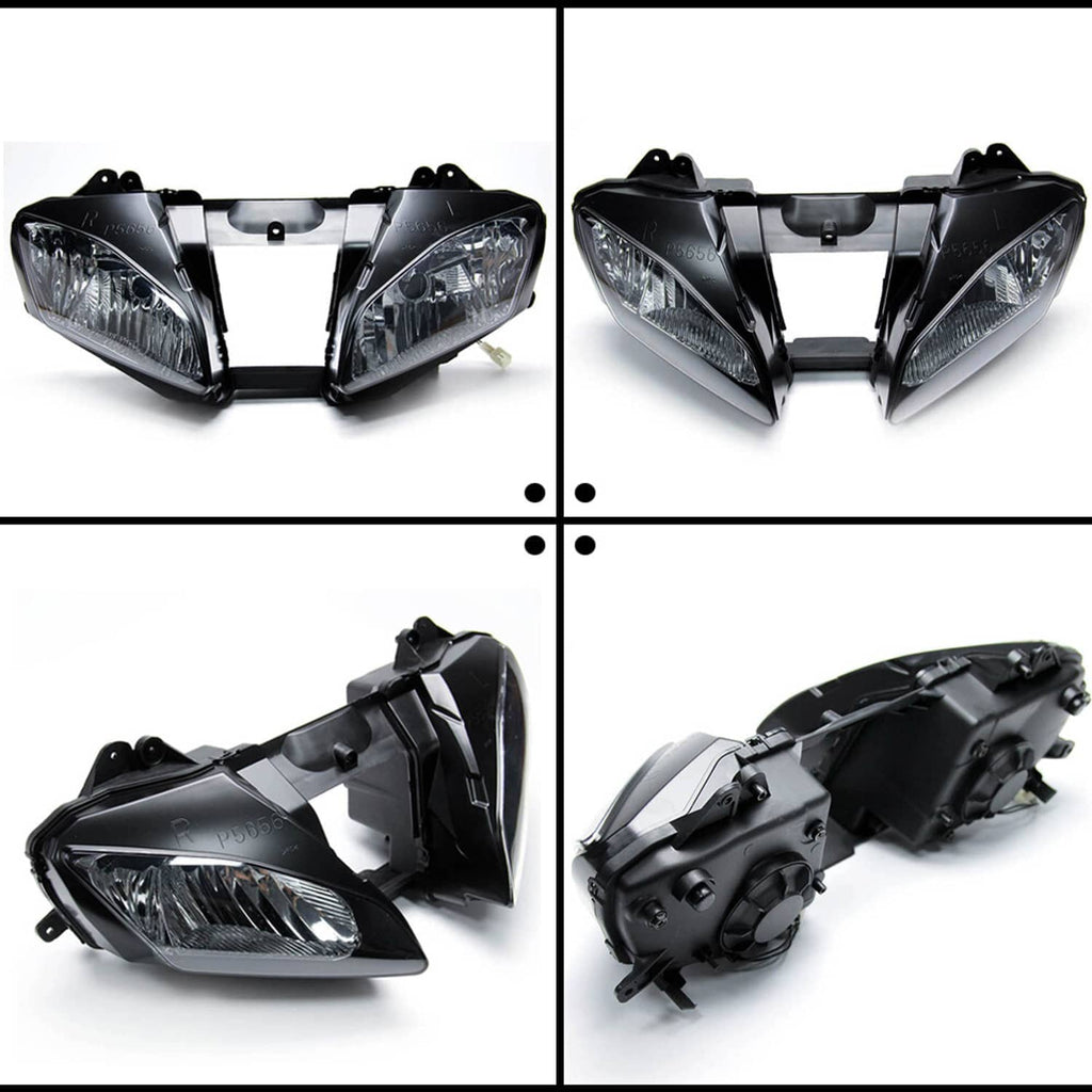 Motorcycle headlamp assembly set: front view and angled view with clear lenses