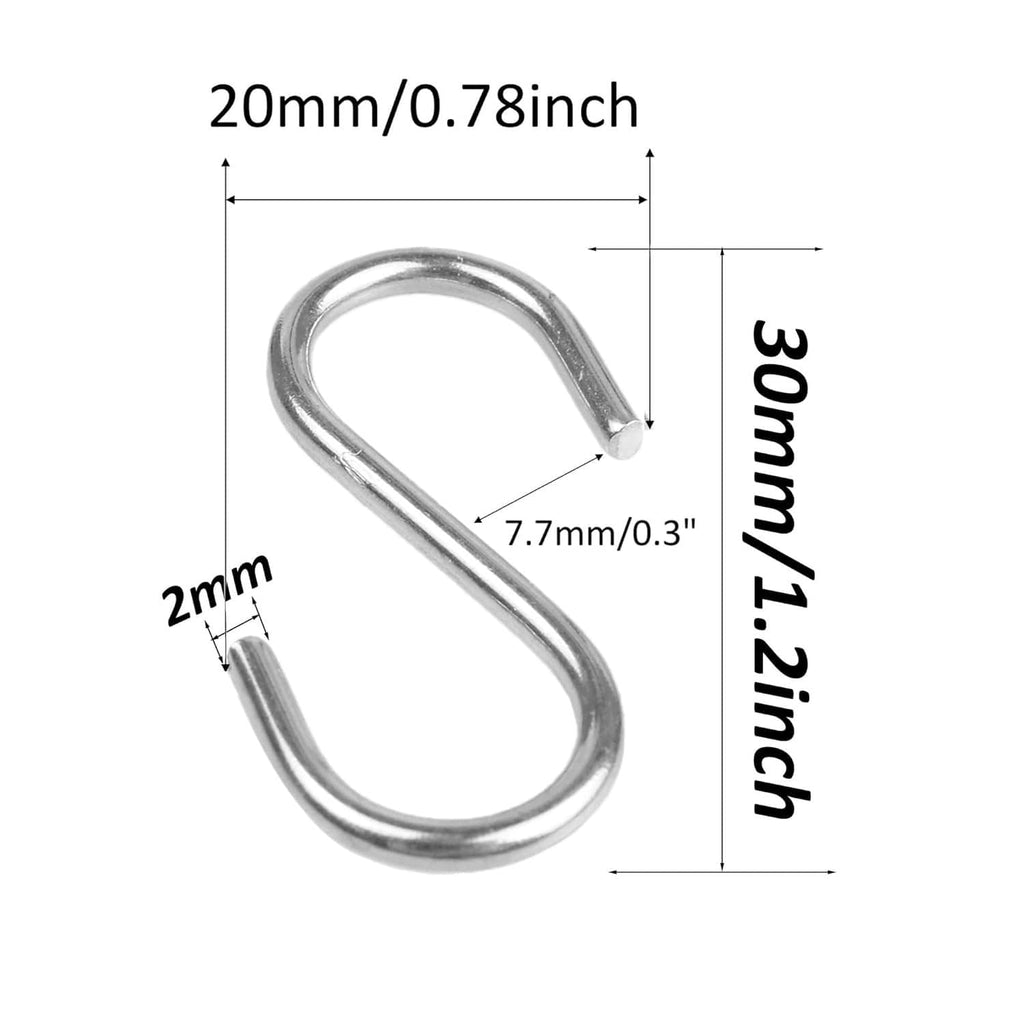 Single small silver stainless steel S hook with curved eyelet