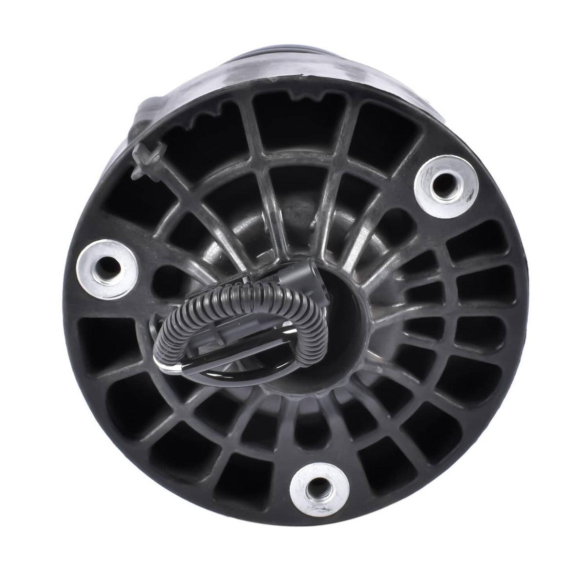 Top mounting cap with metal spring seat and bolt holes for a front strut