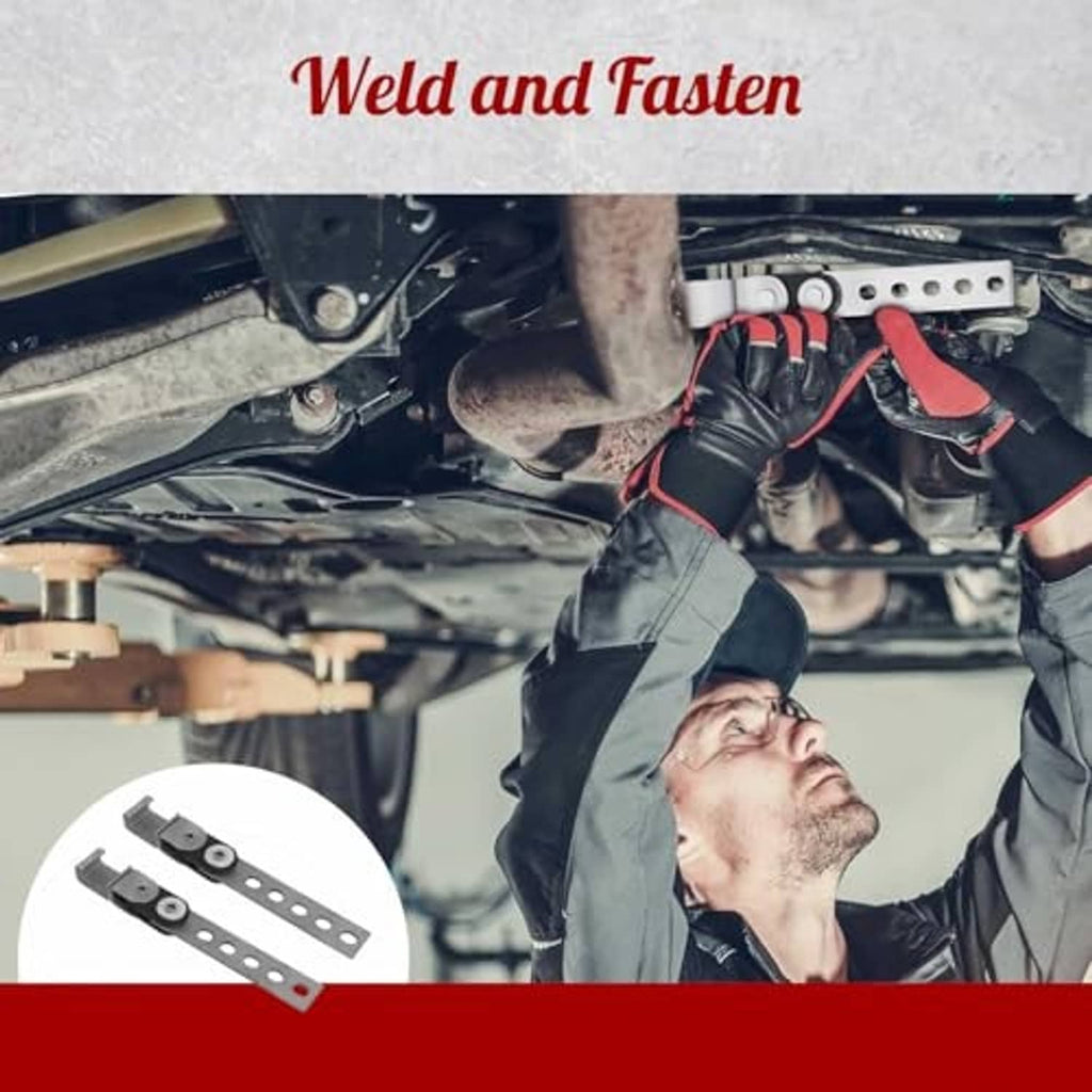 Exhaust hanger kit with two black steel brackets and rubber isolator mounts