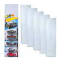 Set of five light-blue transparent diecast display cases for boxed toy cars