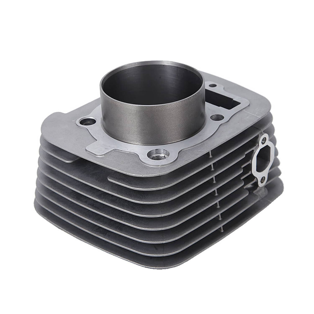 Metal cylinder head assembly with cooling fins and mounting ports