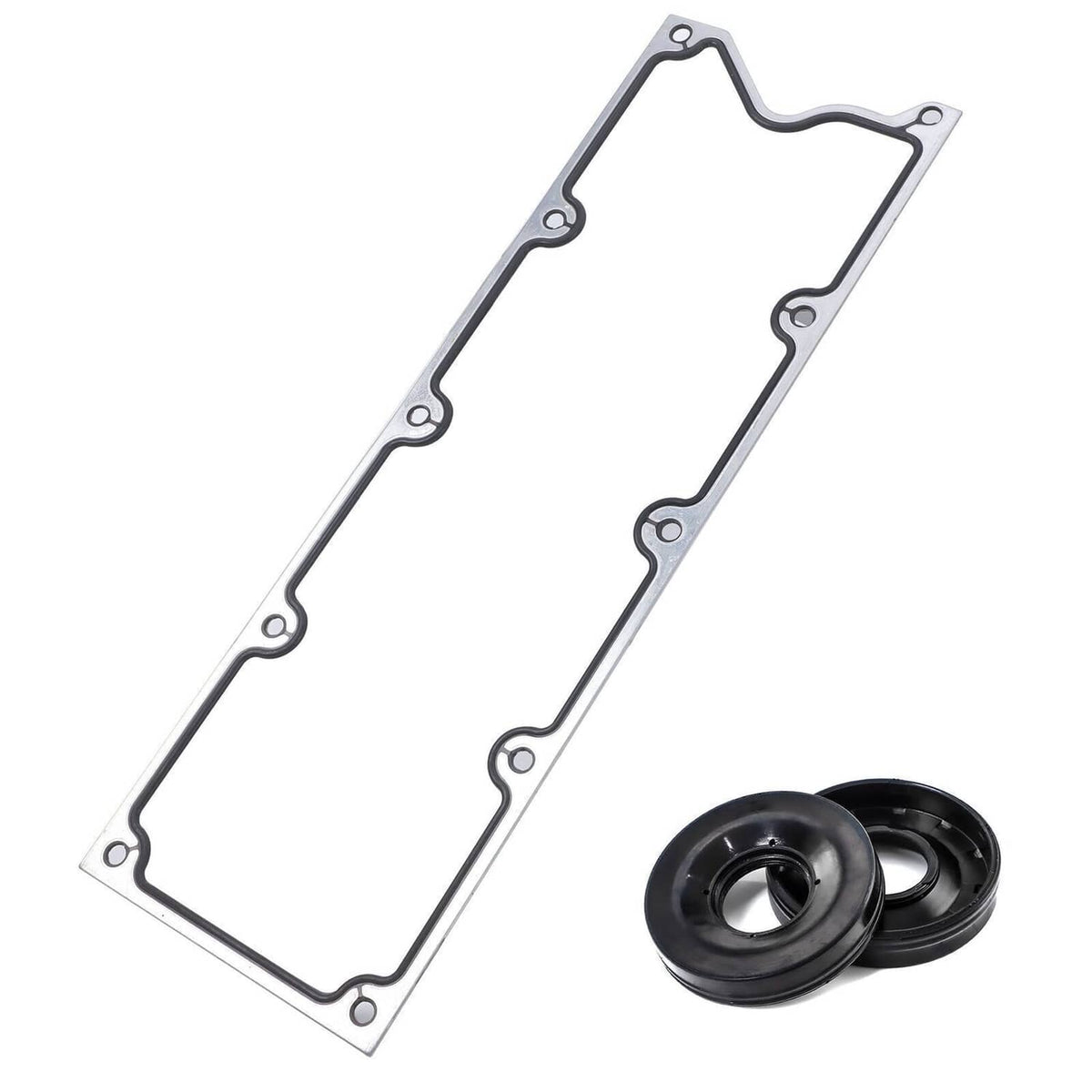 Metal gasket and two black rubber seals