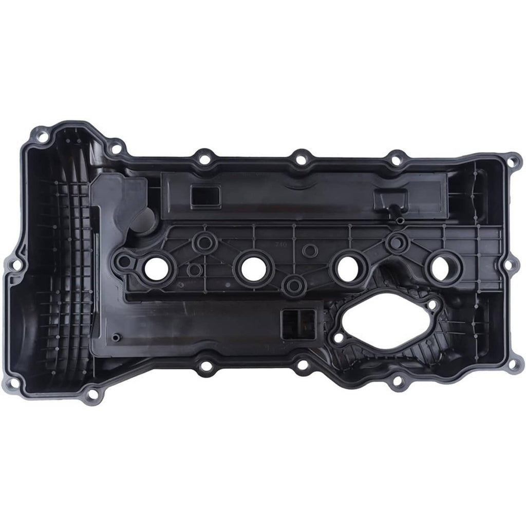 Black engine valve cover underside with circular openings and molded channels
