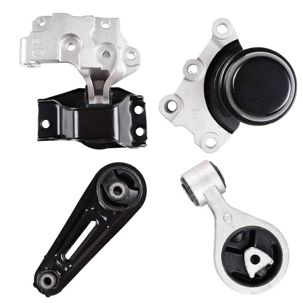 Four engine mounts and bushings in silver and black, shown from multiple angles