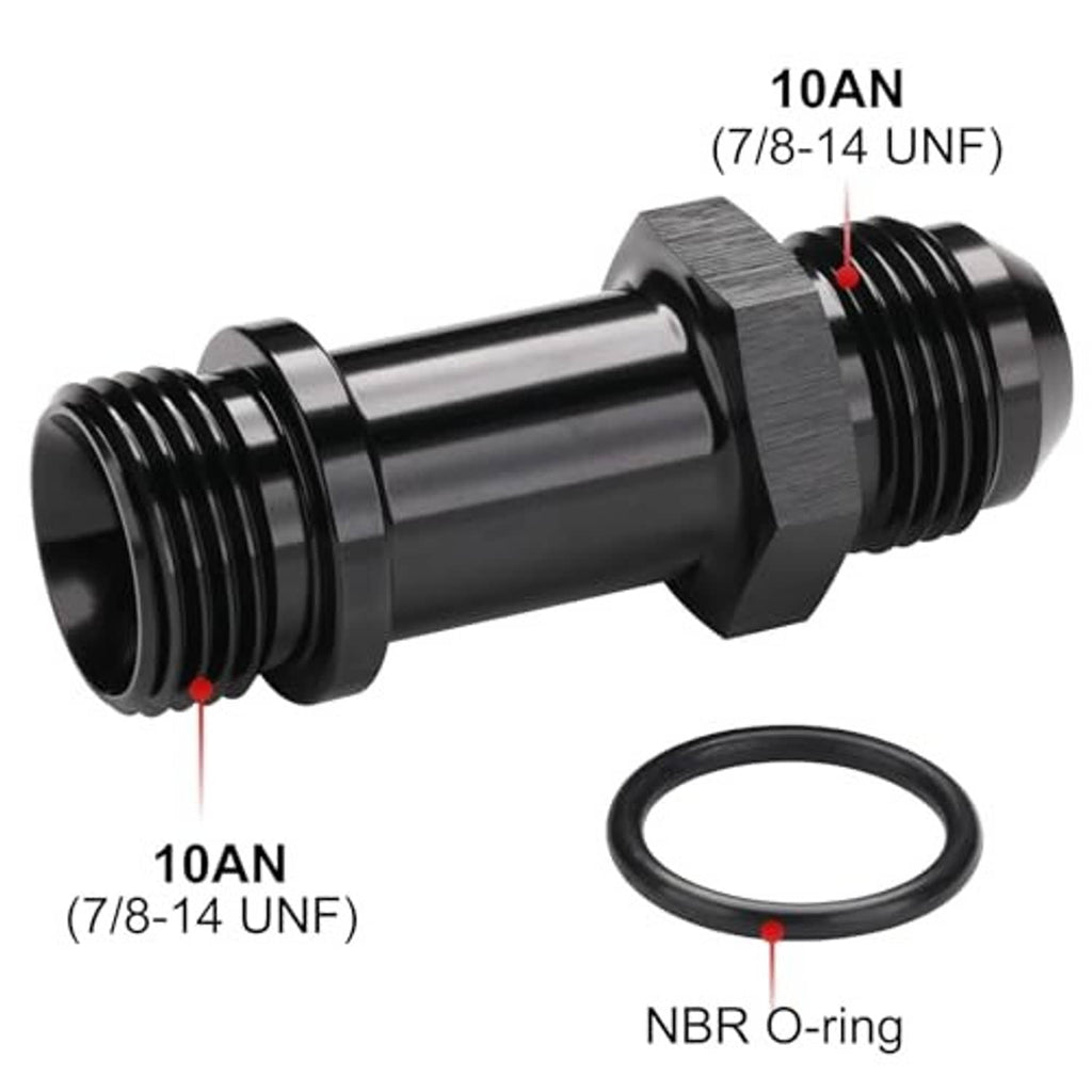 Black AN flare-to-ORB extension fitting with NBR O-ring, dual male threads