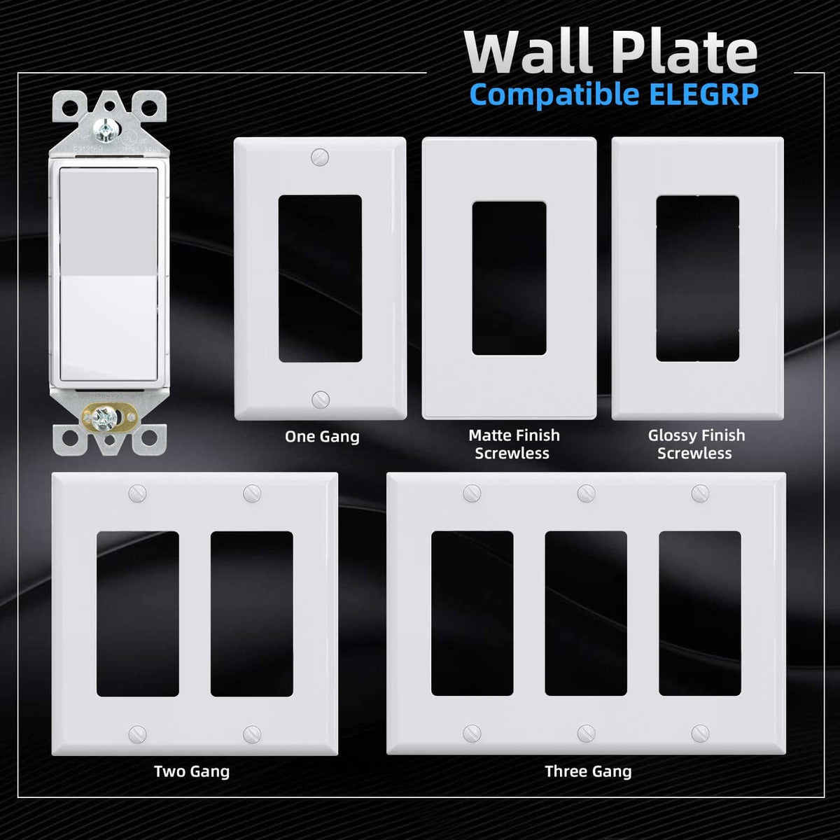 White switch module with compatible wall plate opening for one- to three-gang