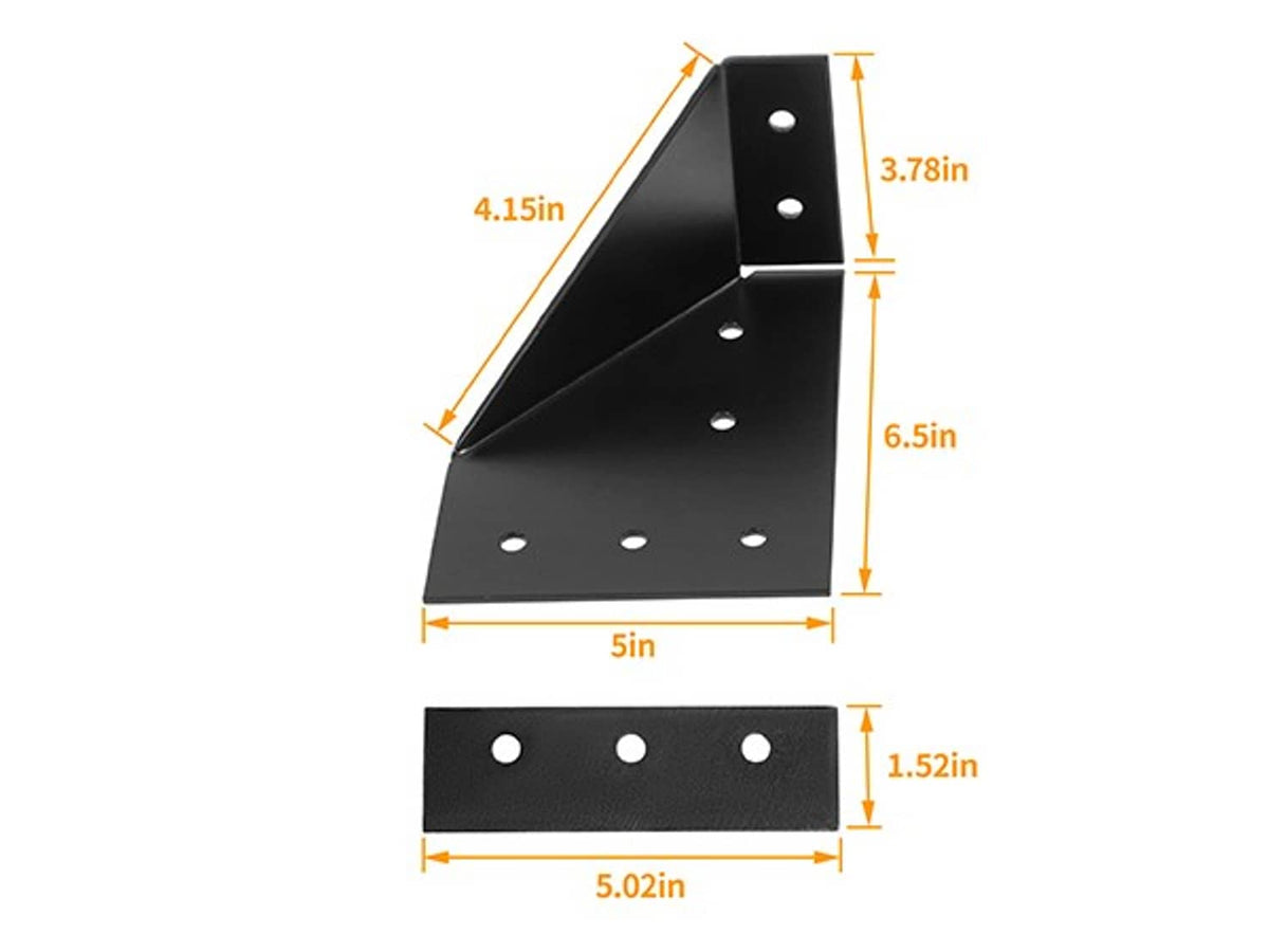 Black metal side-mount bracket with multiple mounting holes, dimension diagram