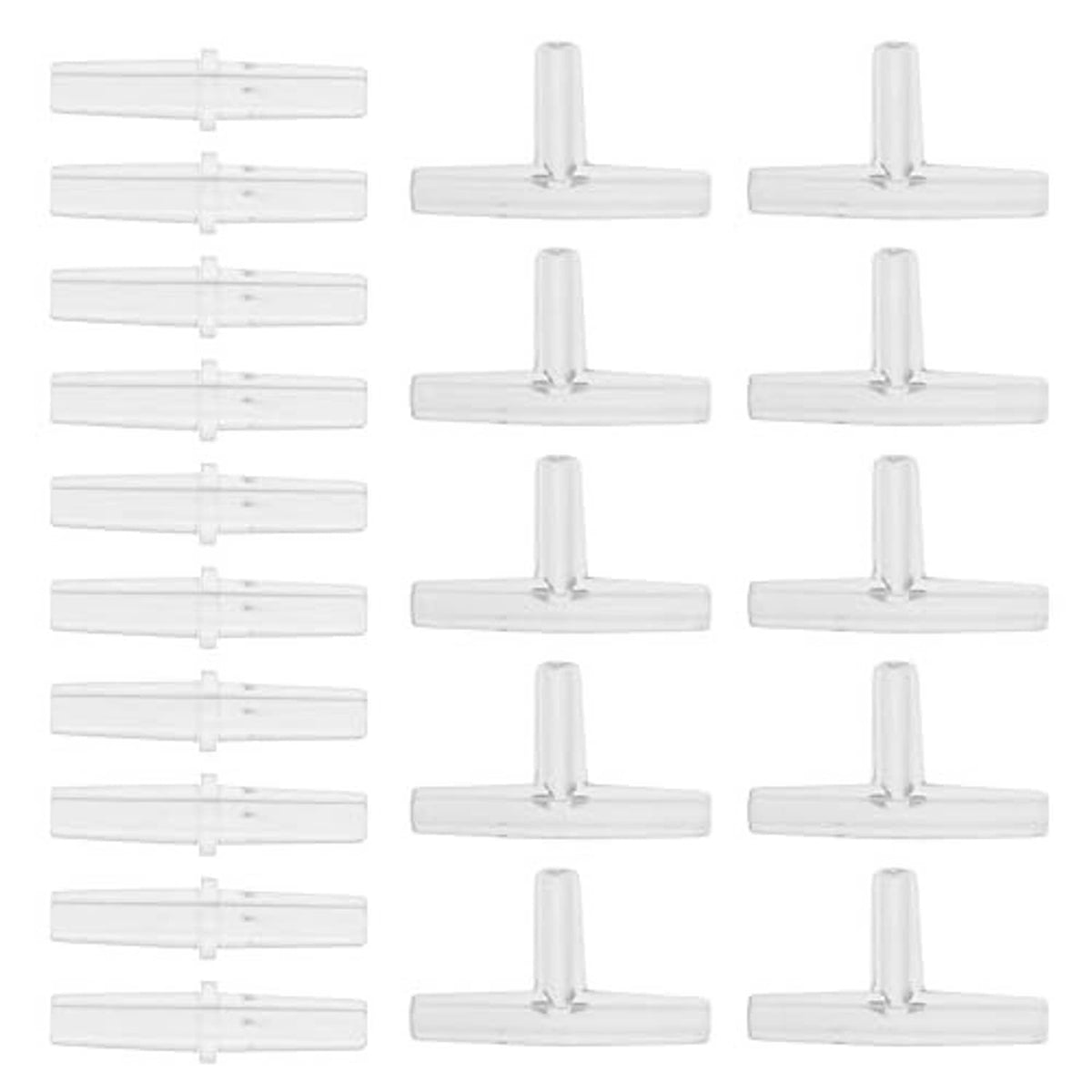Clear 3-way T-shaped hose barb connector fittings, multiple pieces