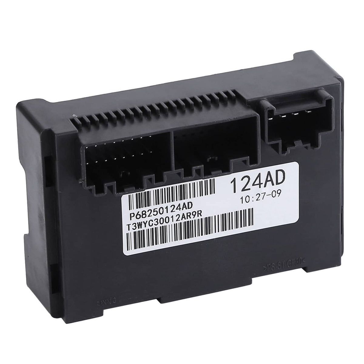 Transfer case control module with multi-pin electrical connectors, black plastic housing