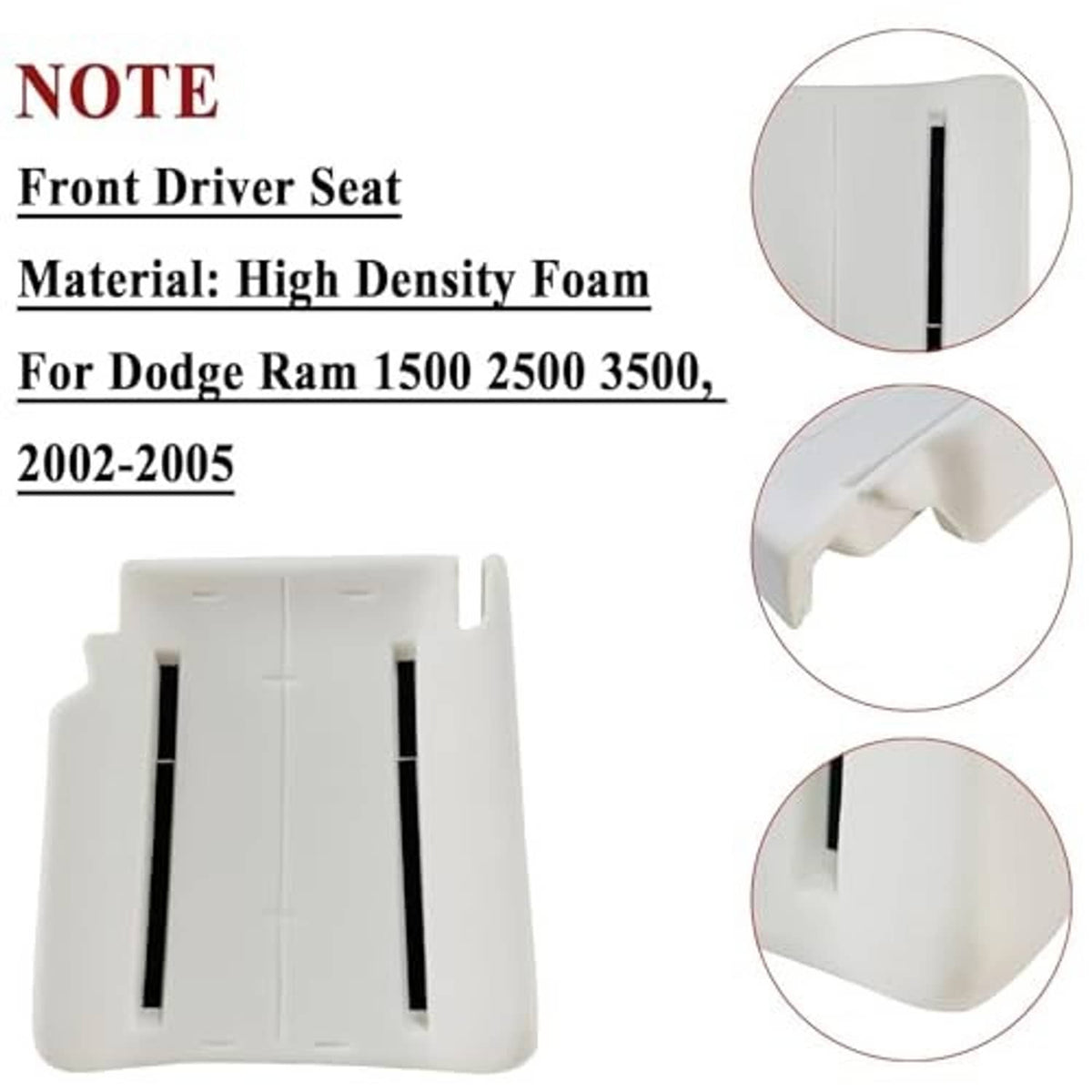 White front driver seat foam cushion with black slot openings